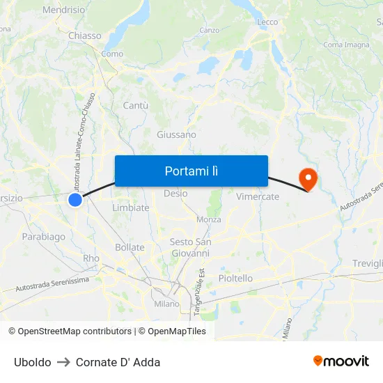 Uboldo to Cornate D' Adda map