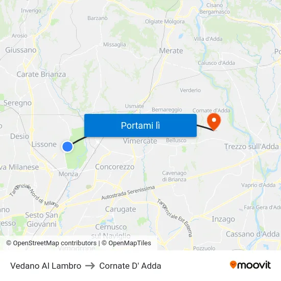 Vedano Al Lambro to Cornate D' Adda map