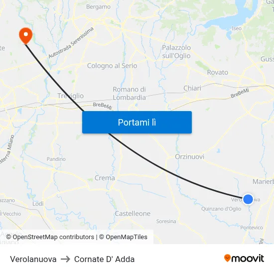 Verolanuova to Cornate D' Adda map