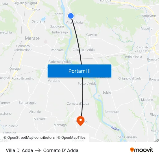 Villa D' Adda to Cornate D' Adda map