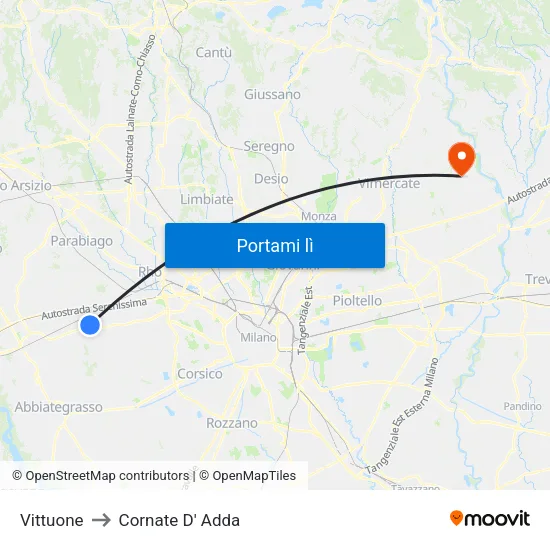 Vittuone to Cornate D' Adda map