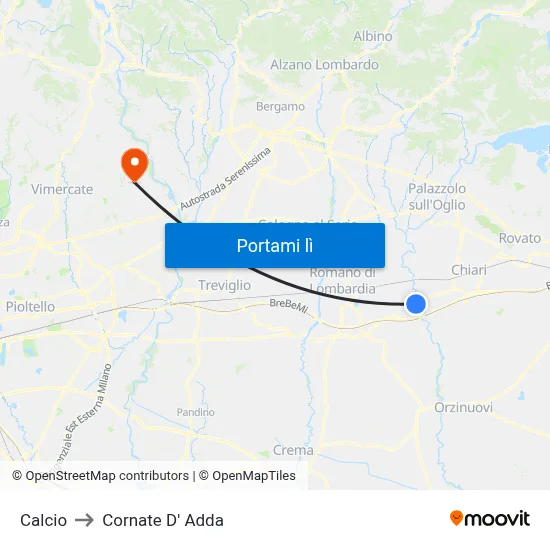 Calcio to Cornate D' Adda map