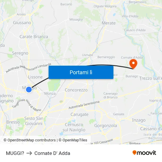 MUGGI? to Cornate D' Adda map