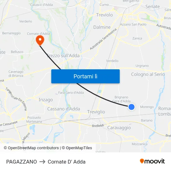 PAGAZZANO to Cornate D' Adda map