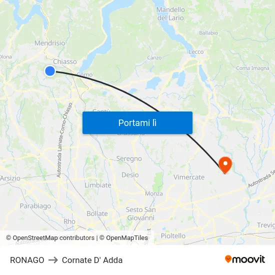 RONAGO to Cornate D' Adda map