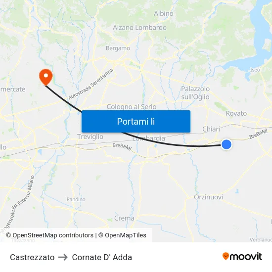 Castrezzato to Cornate D' Adda map