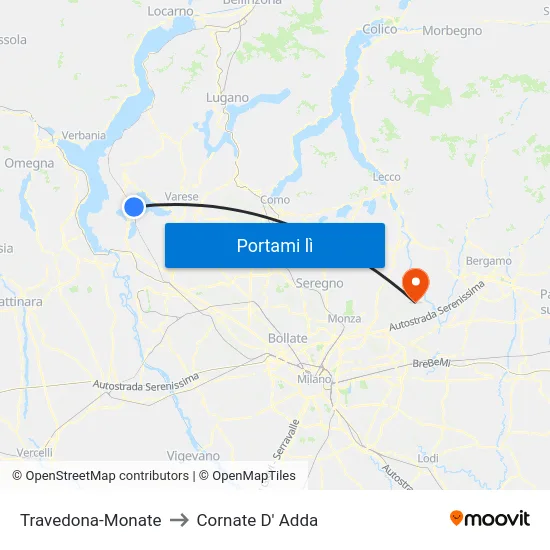 Travedona-Monate to Cornate D' Adda map