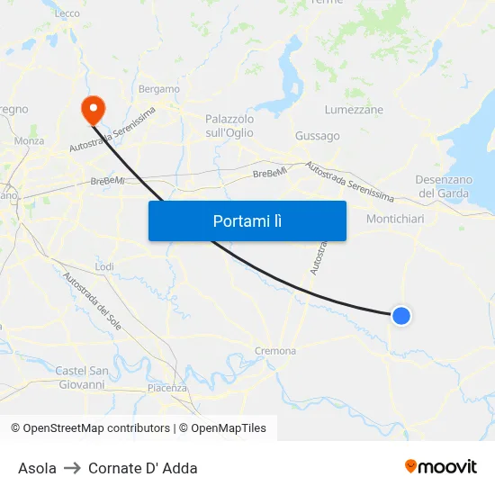 Asola to Cornate D' Adda map