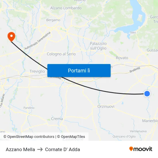 Azzano Mella to Cornate D' Adda map