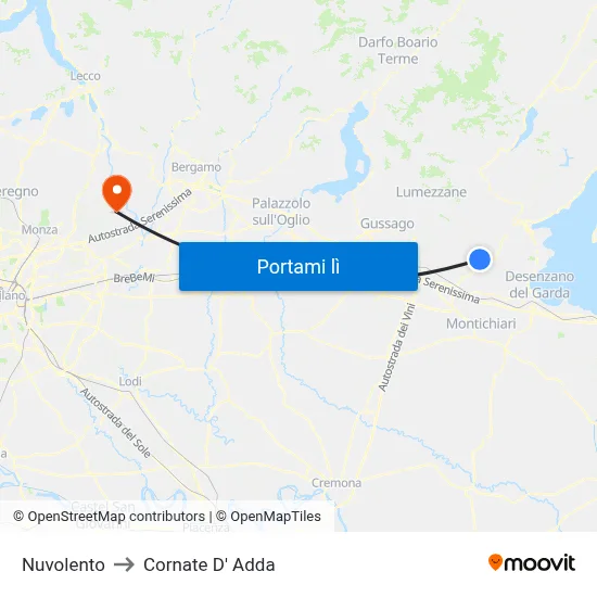 Nuvolento to Cornate D' Adda map