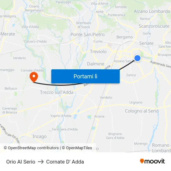 Orio Al Serio to Cornate D' Adda map