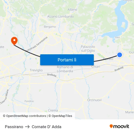 Passirano to Cornate D' Adda map