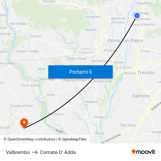 Valbrembo to Cornate D' Adda map
