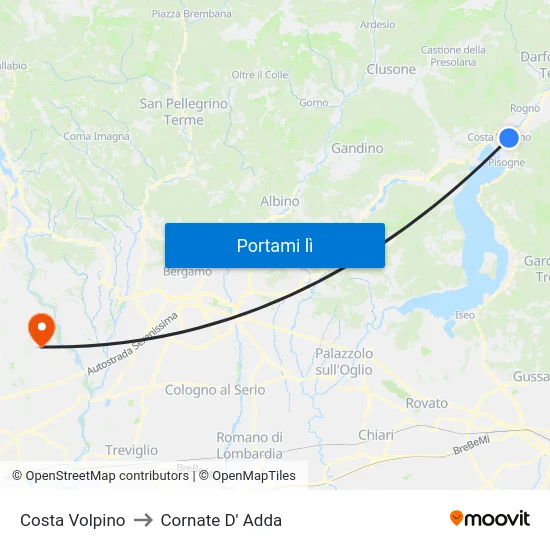 Costa Volpino to Cornate D' Adda map