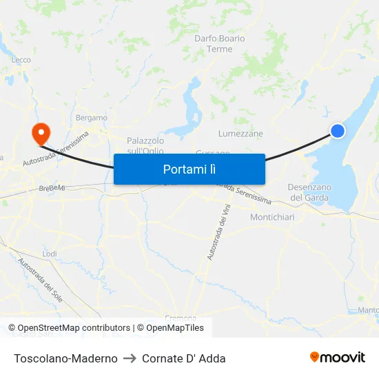 Toscolano-Maderno to Cornate D' Adda map