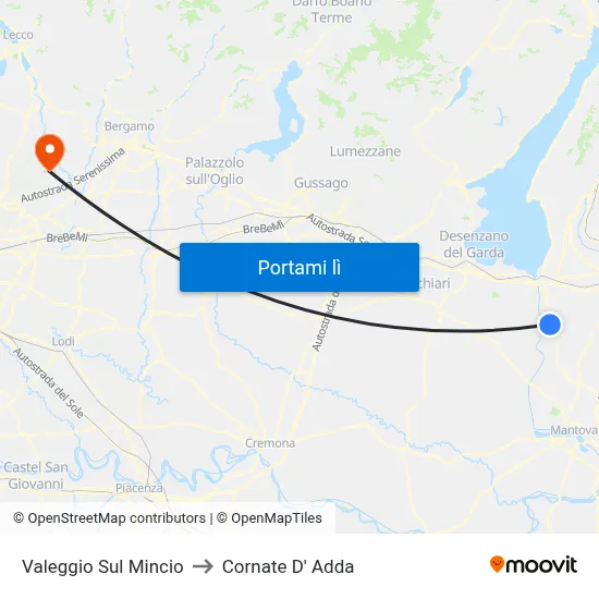 Valeggio Sul Mincio to Cornate D' Adda map