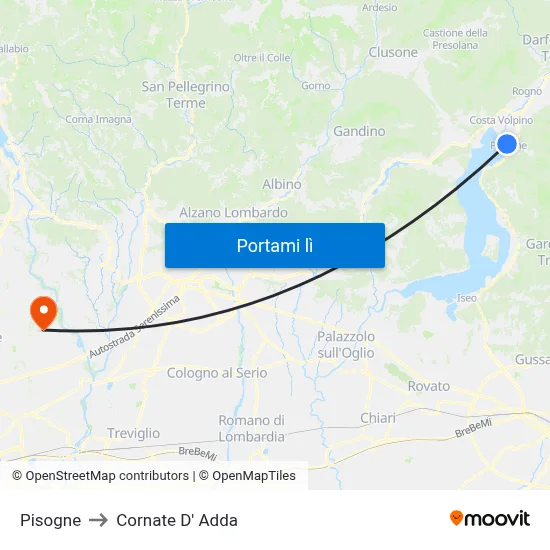 Pisogne to Cornate D' Adda map