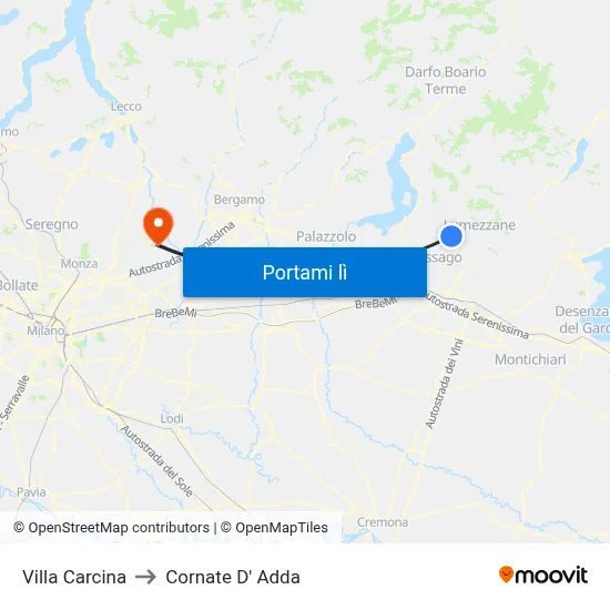 Villa Carcina to Cornate D' Adda map