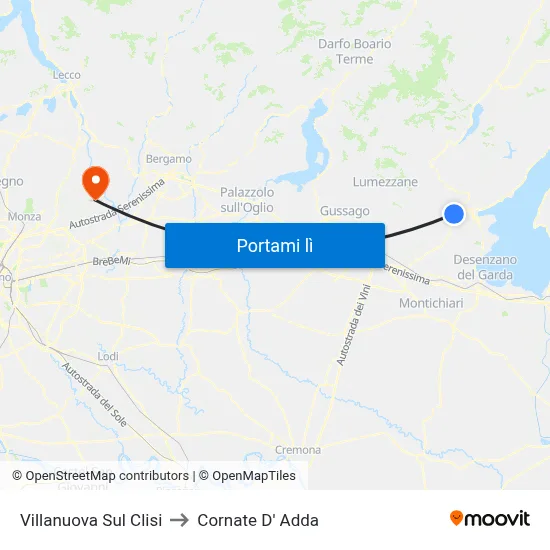 Villanuova Sul Clisi to Cornate D' Adda map