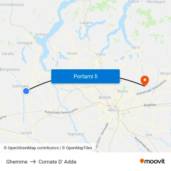 Ghemme to Cornate D' Adda map