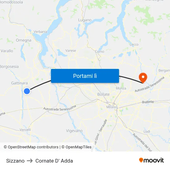 Sizzano to Cornate D' Adda map