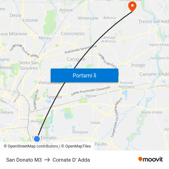 San Donato M3 to Cornate D' Adda map