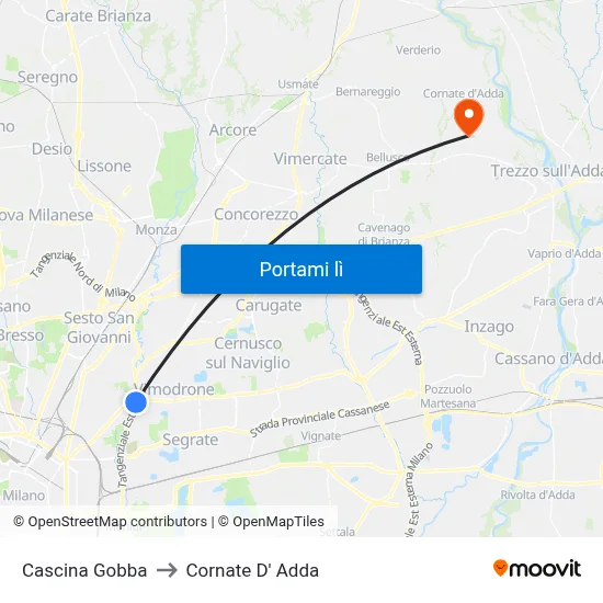 Cascina Gobba to Cornate D' Adda map