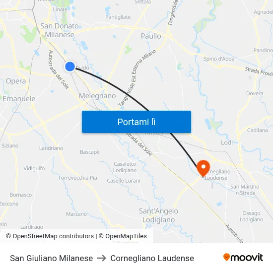 San Giuliano Milanese to Cornegliano Laudense map