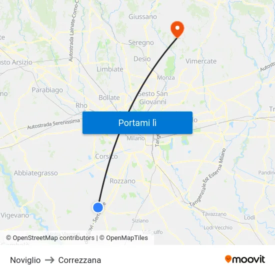 Noviglio to Correzzana map