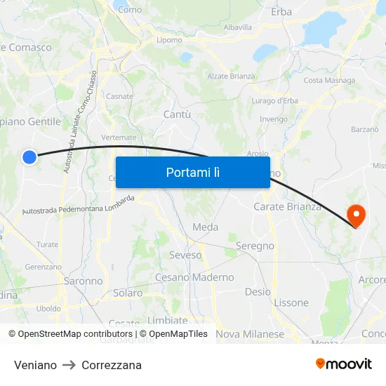 Veniano to Correzzana map