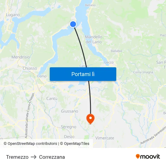 Tremezzo to Correzzana map