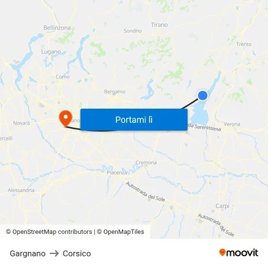 Gargnano to Corsico map