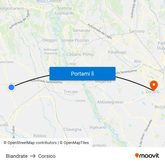 Biandrate to Corsico map