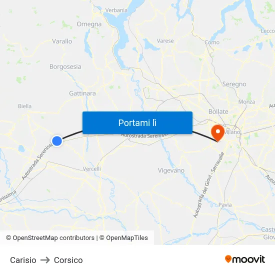 Carisio to Corsico map