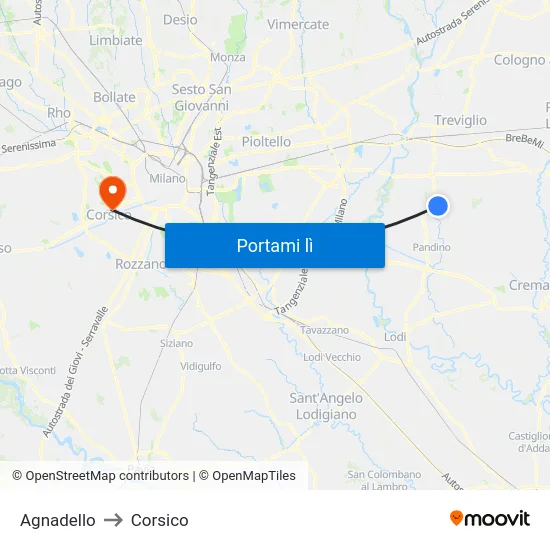 Agnadello to Corsico map
