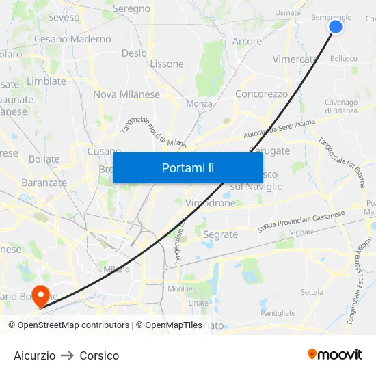 Aicurzio to Corsico map