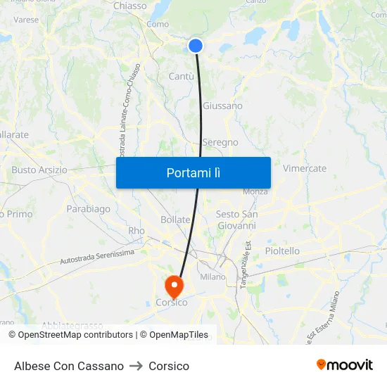 Albese Con Cassano to Corsico map