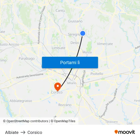 Albiate to Corsico map