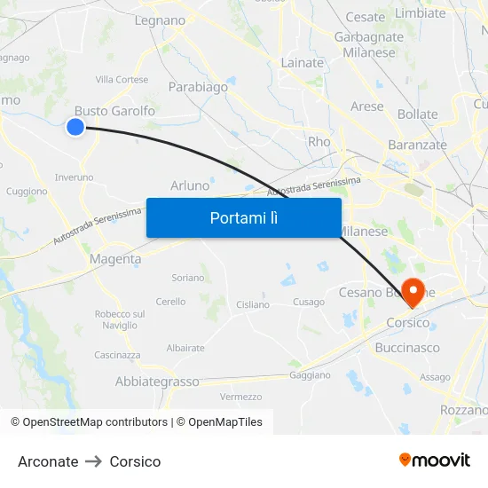 Arconate to Corsico map