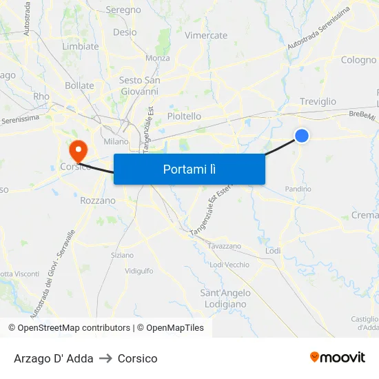 Arzago D' Adda to Corsico map