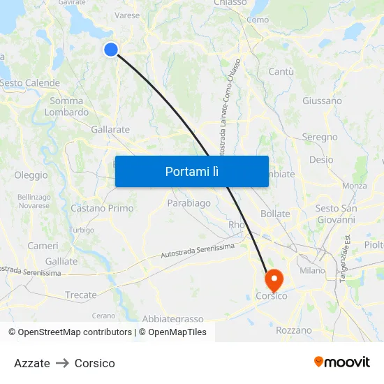 Azzate to Corsico map