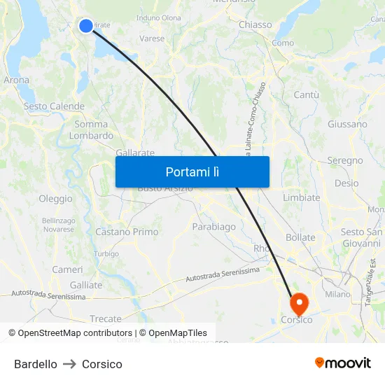Bardello to Corsico map