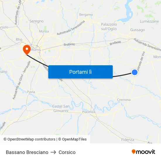 Bassano Bresciano to Corsico map