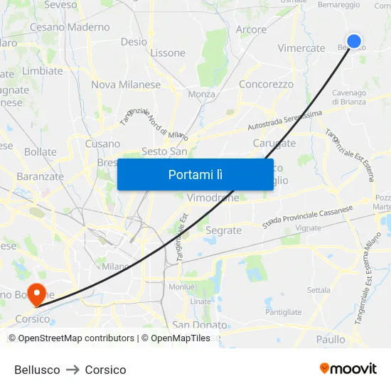 Bellusco to Corsico map