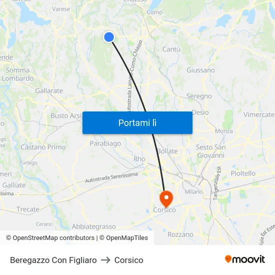 Beregazzo Con Figliaro to Corsico map