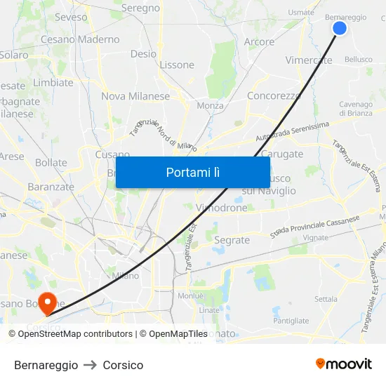 Bernareggio to Corsico map