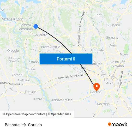 Besnate to Corsico map