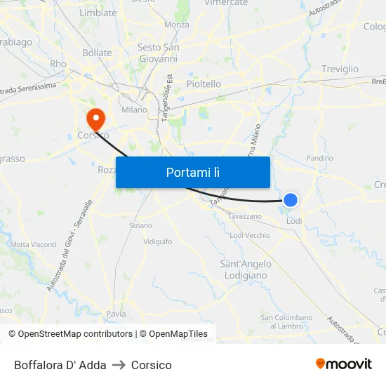 Boffalora D' Adda to Corsico map