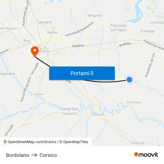 Bordolano to Corsico map