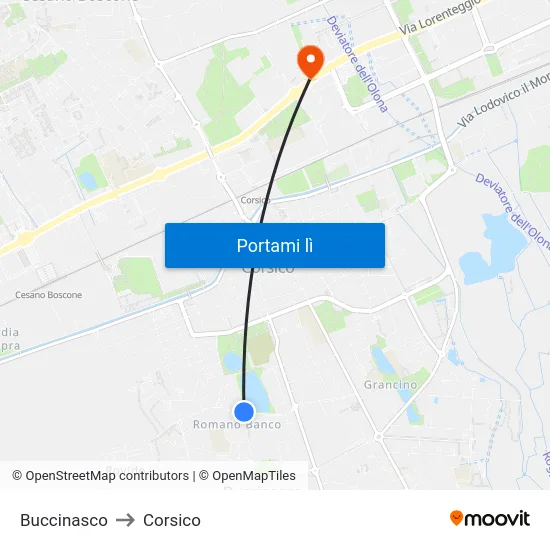 Buccinasco to Corsico map